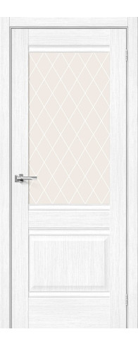 Межкомнатная дверь Прима-3, цвет: Snow Melinga Размер полотна в мм: 200*60 Стекло: White Сrystal